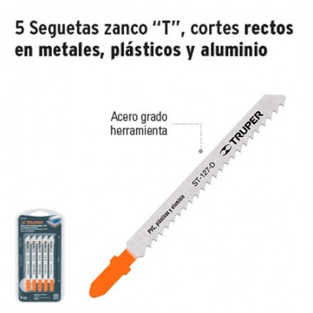 5 Seguetas Zanco "T" Cortes Rectos en Metales Plásticos y Aluminio TRUPER