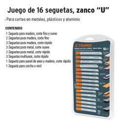 Juego de 16 Seguetas Zanco "U" TRUPER