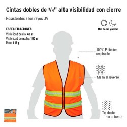 Chaleco Cintas Dobles de 3/4" Alta Visibilidad con Cierre TRUPER