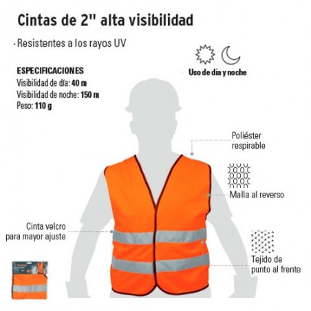 Chaleco Cintas de  2" Alta Visibilidad TRUPER