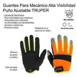 Guantes mecánico Truper, alta visibilidad con palma poliuretano