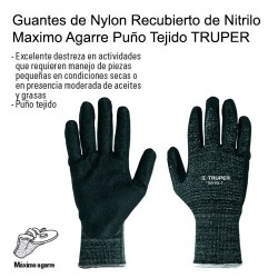 Guantes de Nylon Recubierto de Nitrilo Maximo Agarre Puño Tejido TRUPER