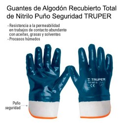 Guantes de Algodón Recubierto Total de Nitrilo Puño Seguridad TRUPER