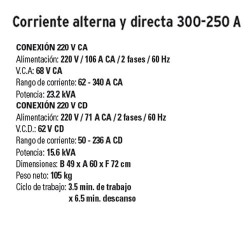 Soldadora de Arco Electrico Corriente Alterna y Directa 300-250 A TRUPER