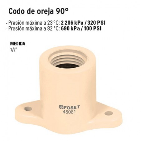 Codo Oreja 90º CPVC de 1/2"