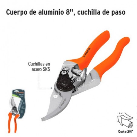 Tijeras para Poda de Aluminio 8" Cuchilla de Paso TRUPER