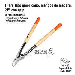 Tijera Tipo Americano Mangos de Madera de 21" con Grip TRUPER