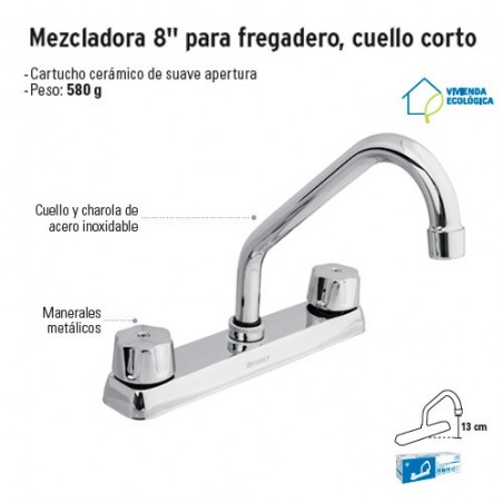 Mezcladora 8" para Fregadero Cuello Corto FOSET