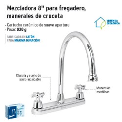 Mezcladora 8" Para Fregadero Manerales de Cruceta FOSET