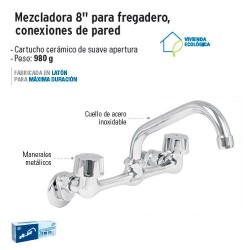 Mezcladora 8" para Fregadero Conexiones de Pared FOSET