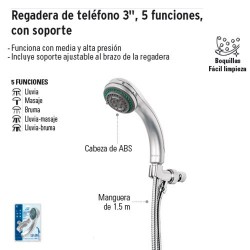 Regadera de Teléfono 3" 5 Funciones con Soporte FOSET