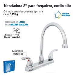 Mezcladora 8" para Fregadero Cuello Alto FOSET