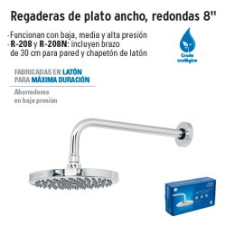 Regadera de Plato Ancho Redonda 8" FOSET