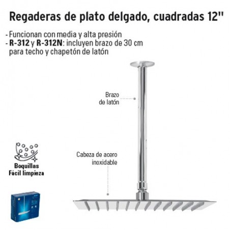 Regaderas de Plato Delgado Cuadradas 12" FOSET