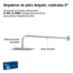 Regadera de Plato Delgado Cuadradas 8" FOSET